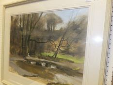 ALAN LAYCOCK "The Ford at Kineton", acrylic on paper, signed and dated Jan 88 bottom right (