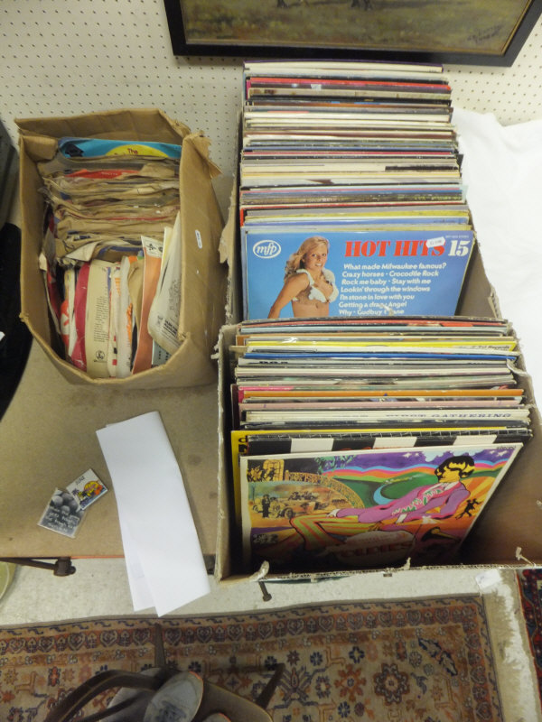 Two boxes of assorted LPs to include Beatles "A Collection of Beatles Oldies", Blondie "Parallel