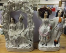 Two large Staffordshire pottery figure groups