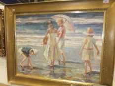 IN THE IMPRESSIONIST MANNER "Figures on a beach", oil on board, unsigned