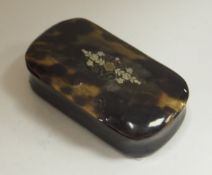 A 19th Century Scottish tortoiseshell and horn snuff box of rectangular form with metal inlaid