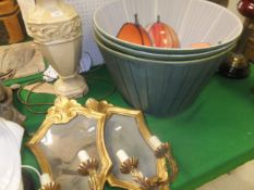 A pair of modern gilt framed girandoles in the 19th Century manner, a cream glazed pottery table