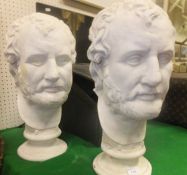 Two plaster busts of bearded gentlemen in the Roman manner