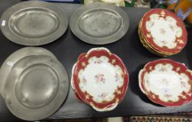 A Coalport part dessert service, comprising six plates and three fruit plates, together with four