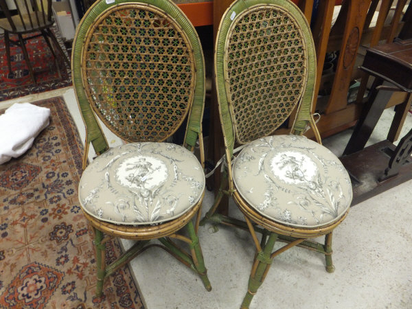 A pair of caned chairs together with a box of sundry items to include a set of six Burleigh ware "
