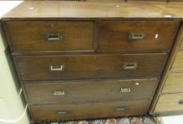 A 19th Century teak and brass bound campaign chest in two parts   CONDITION REPORTS  Has knocks,