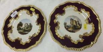 A pair of Flight, Barr & Barr Worcester cabinet plates, one depicting "Part of Cardiff Castle,