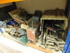 A large collection of assorted hand tools to include saws, various clamps, woodworking tools,