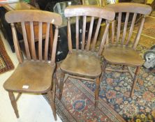 Six late 19th / early 20th Century slat back kitchen chairs