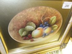 MARIE GRAVES "Fruit on a mossy bank", still life study, watercolour, a pair, oval, both signed,