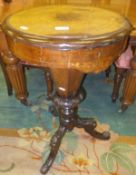 A Victorian walnut trumpet shaped work table   CONDITION REPORTS  In very used condition, top
