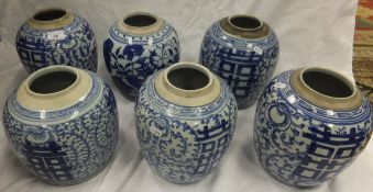 A collection of six various blue and white Chinese ginger jars   CONDITION REPORTS  All six jars