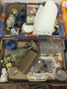 Two boxes of sundry items to include glass, china, lamp base, etc