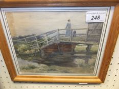 EMELINE STOKES "Figures on a bridge, Suffolk", watercolour, signed lower left and dated 1902