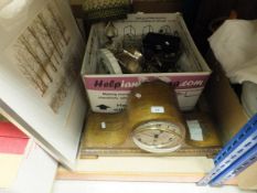 A box containing assorted miscellaneous items to include various brass and plated wares, various