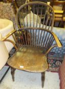 A 19th Century Windsor yew wood and elm elbow chair   CONDITION REPORTS  Overall quite heavy wear