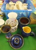 A Bourne Denby chamberstick, two Bourne Denby vases, a Denby jug, three pieces of Portmeirion "