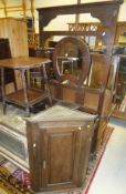 An early 20th Century oak hall stand, together with a mahogany square topped occasional table on