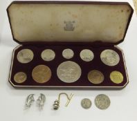 A 1953 boxed proof set, together with a Victorian four pence and a South African 1894 shilling, a