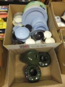 A box containing a pair of Vana ware vases and another similar, and a box of assorted sundry china