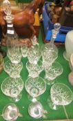 A Clyne Farquharson (John Walsh) decanter, No'd to base 15/25, together with two matching glasses, a
