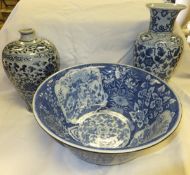 Two blue and white vases, one with faux Ming marks, the other inscribed "Altfield" and a blue and