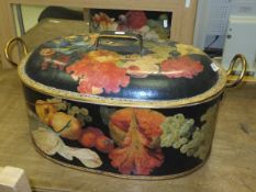 A bargeware style oval fish kettle with floral decoration