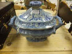 A 19th Century Jones & Son "Coronation of George IV" pattern blue and white tureen and cover