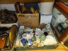 Ten boxes of assorted sundry items to include china, glass, table lamps, etc, together with two