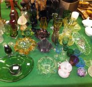 Assorted items of coloured glassware to include studio glass bowls and vases, coloured bowled
