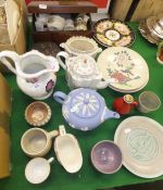 Assorted china wares to include floral decorated pearl ware jug marked "Riley 1823", a blue Wedgwood