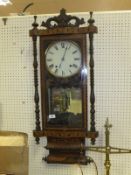 An American parquetry inlaid drop dial wall clock