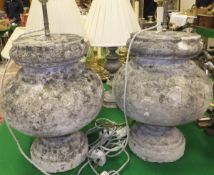 Two composition stone weathered lamps (originally finials)