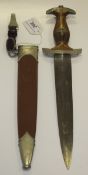 A German Nazi SA dagger with scabbard and strap, the blade inscribed "Alles fur Deutschland" and
