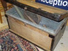 A late Victorian pine trunk containing various tools