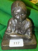 MACHIN "Girl with folded arms", portrait study, half length, bronze, inscribed on label to base "