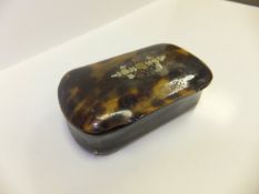 A 19th Century Scottish tortoiseshell and horn snuff box of rectangular form with metal inlaid