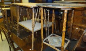 A wicker seated bedroom chair, a Chinoiserie decorated Oriental style two tier side table, two