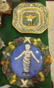 A 20th Century Italian Cantigalli style pottery wall plaque in the form of a wreath with relief