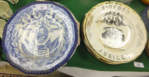 A collection of 19th Century and later commemorative plates to include Edward VII, a Bideford