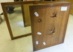 A Sorrento ware three part folding dressing table mirror with inlaid swallow decoration to front,