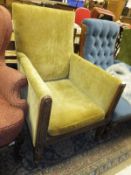 A Regency simulated rosewood armchair with reeded showframe raised on turned and reeded front legs