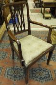 A set of six Edwardian mahogany and satinwood strung dining chairs with drop-in seats (4 plus 2