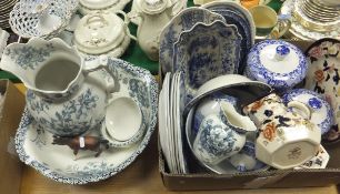 A Mason's "Mandalay" pattern jug, lidded pot and plate, assorted blue and white transfer printed