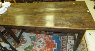 A 19th Century rectangular oak panelled top farmhouse style dining table   CONDITION REPORTS