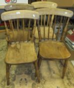 Four late 19th / early 20th Century spindle back kitchen chairs