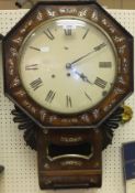 An early 19th Century drop dial wall clock in rosewood and mother of pearl inlaid case and Roman