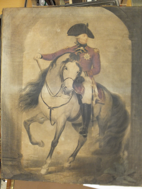 AFTER JAMES NORTHCOTE RA (1746-1831) "George III on horseback", coloured engraving by J W Reynolds