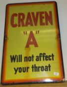 A metal and enamel advertising sign "Craven A will not affect your throat"