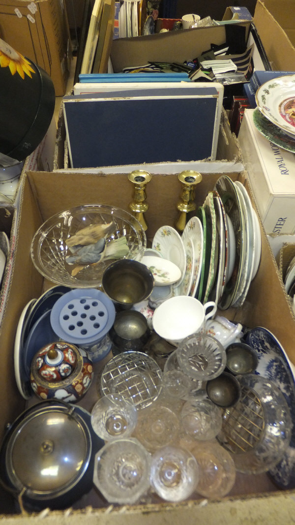 A box containing assorted Spode and Coalport collectors plates, together with a box of assorted
